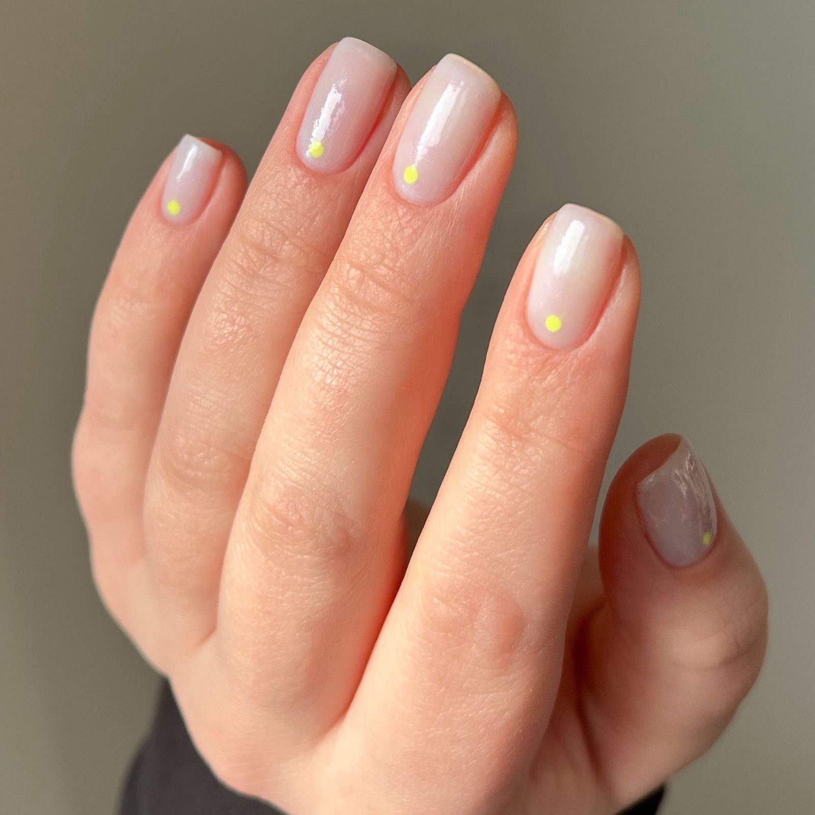 Milky White with Yellow Dot Medium Square Nails Milky White with Yellow Dot Medium Square Nails — Trendy Medium Square Nails
