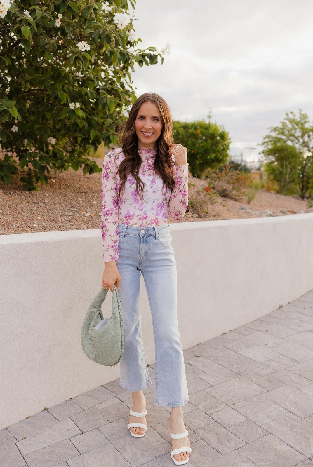 Floral Mesh Top With Flared Jeans Floral Mesh Top With Flared Jeans — Trendy Mesh Top Outfits