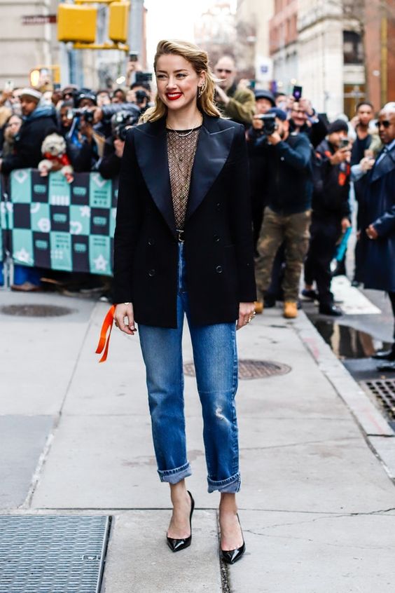 Metallic Mesh Top Under A Satin Blazer Metallic Mesh Top Under A Satin Blazer — Trendy Mesh Top Outfits