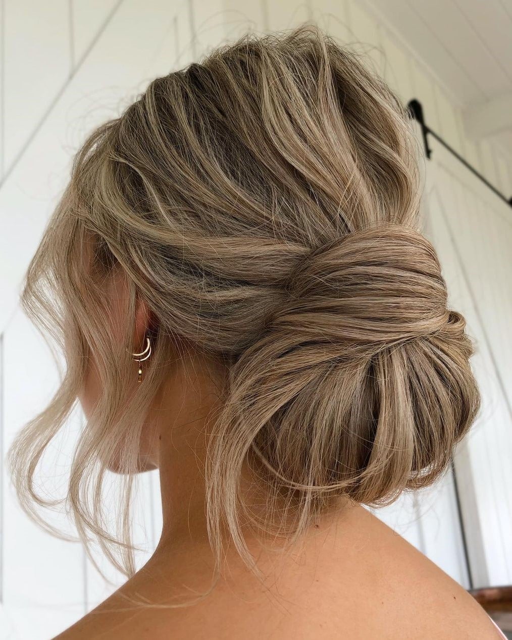 Ash Blonde Messy Updo With Voluminous Crown Ash Blonde Messy Updo With Voluminous Crown — Trendy Messy Bun Updo