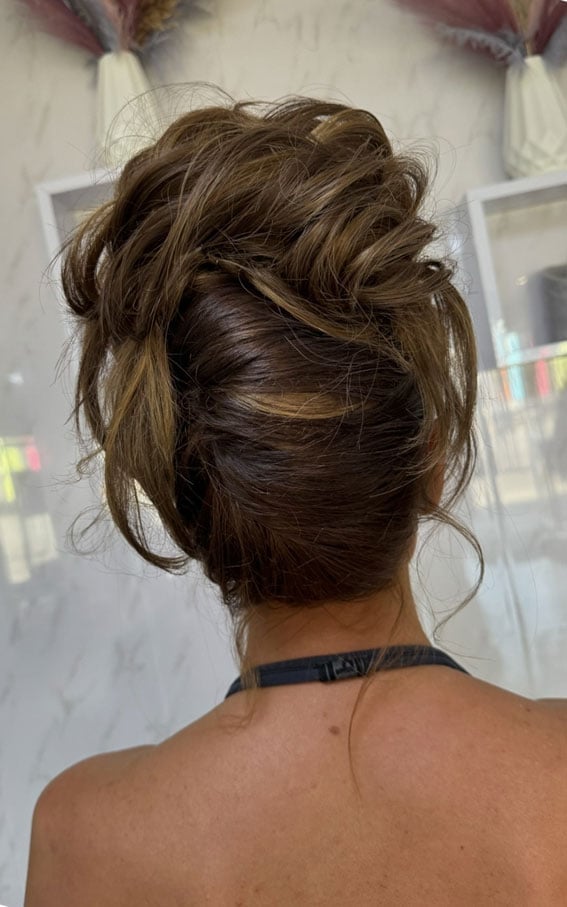 Dark Brown Messy Bun With Crown Volume Dark Brown Messy Bun With Crown Volume — Trendy Messy Bun Updo