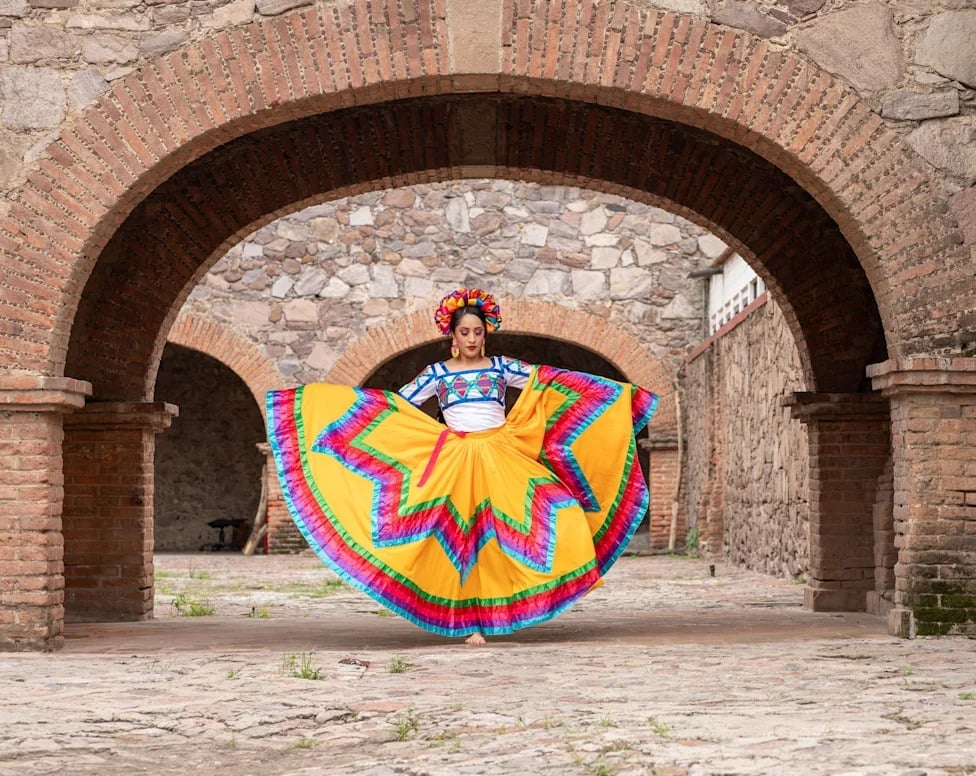 White Embroidered Blouse with Vibrant Yellow Full Skirt — Trendy Mexico Outfits