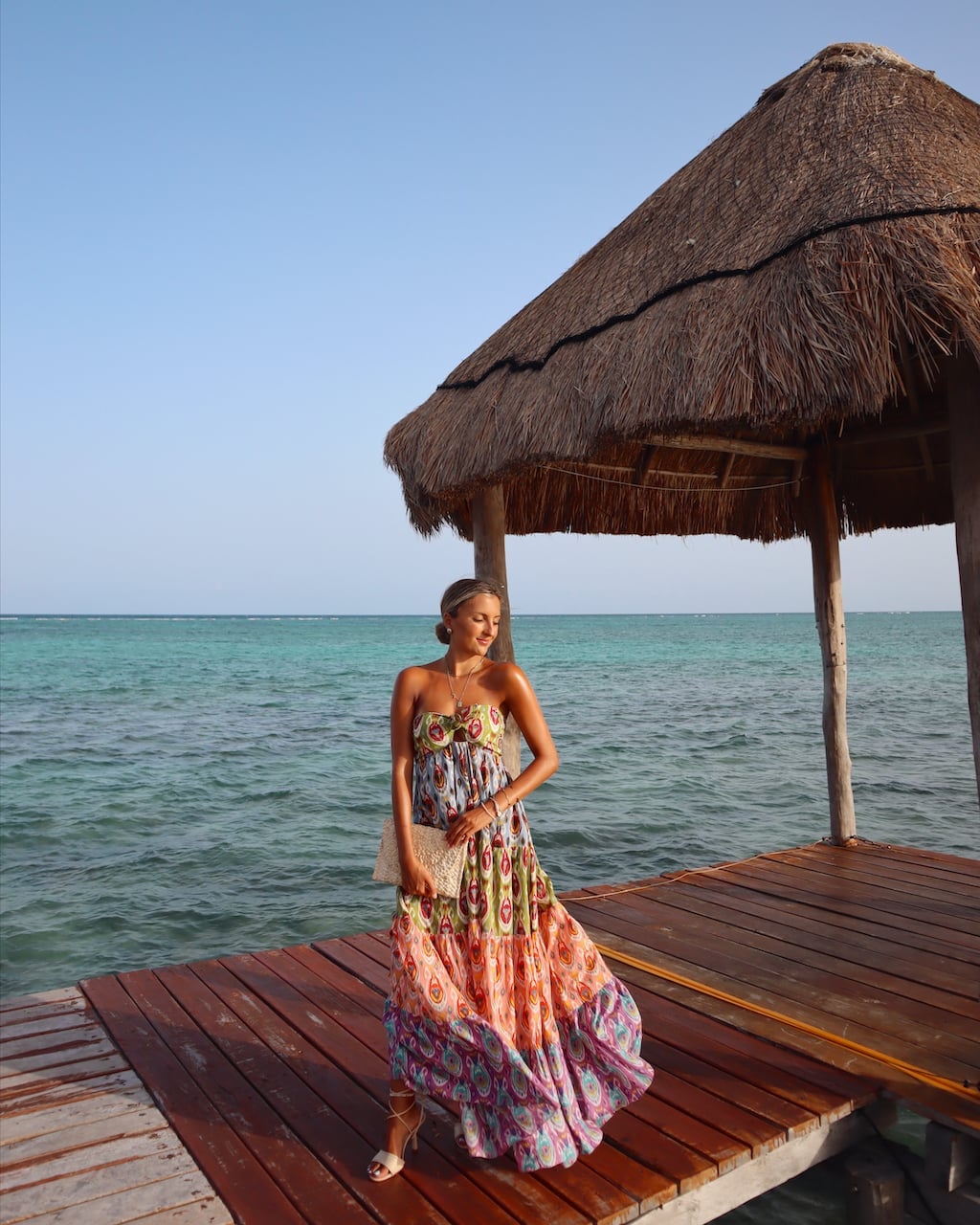 Vibrant Multi-Color Strapless Maxi Dress with Headband — Trendy Mexico Outfits