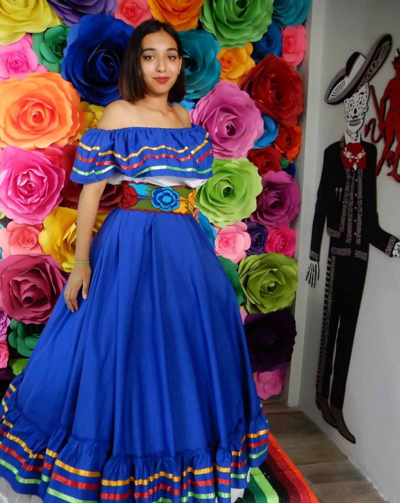 Royal Blue Off-the-Shoulder Top and Full Skirt — Trendy Mexico Outfits