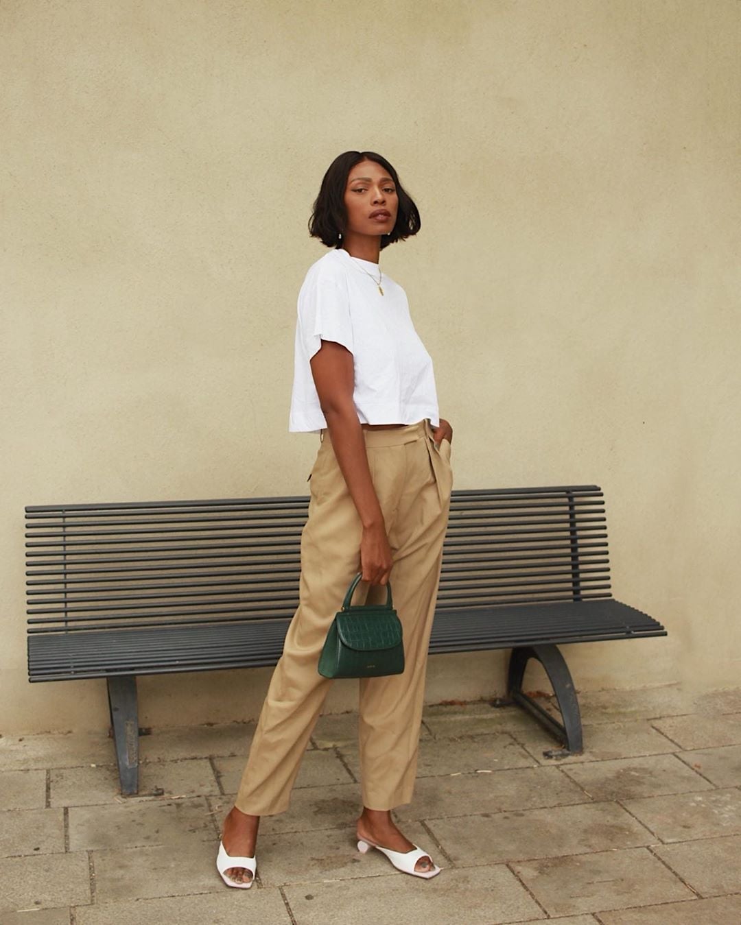 Linen Trousers with Cropped Top and Mules Linen Trousers with Cropped Top and Mules — Trendy Minimalist Outfits