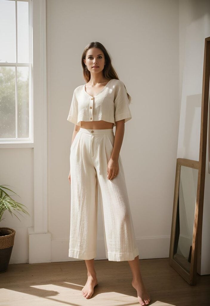 Cropped Linen Top with High-Waisted Culottes Cropped Linen Top with High-Waisted Culottes — Trendy Minimalist Outfits