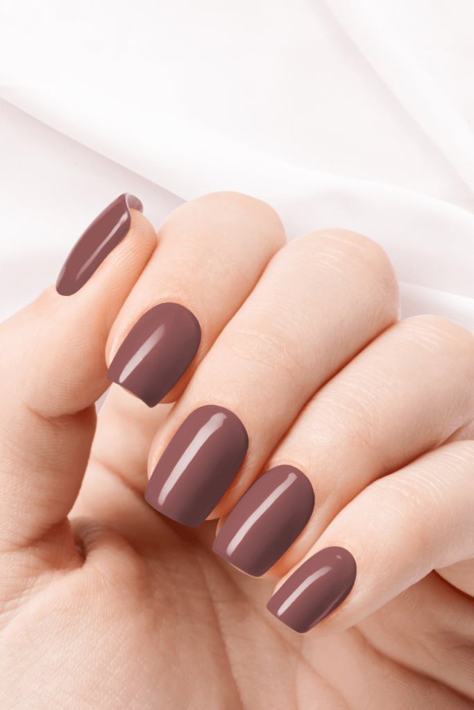 Dusty Rose-Brown Glossy Soft Square Nails — Trendy Mocha Nails