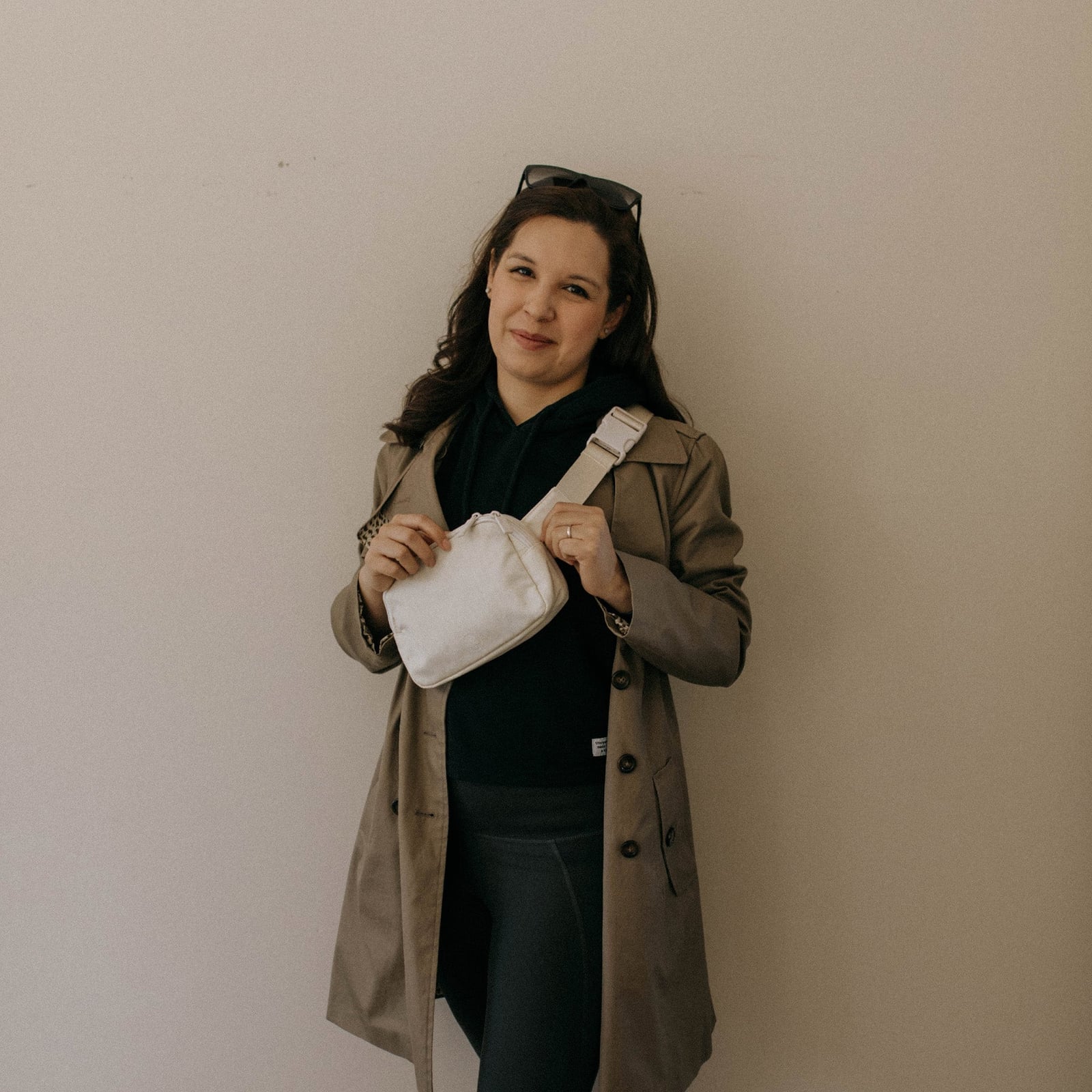 Trench Coat Over Hoodie With Dark Leggings — Trendy Mom Outfits