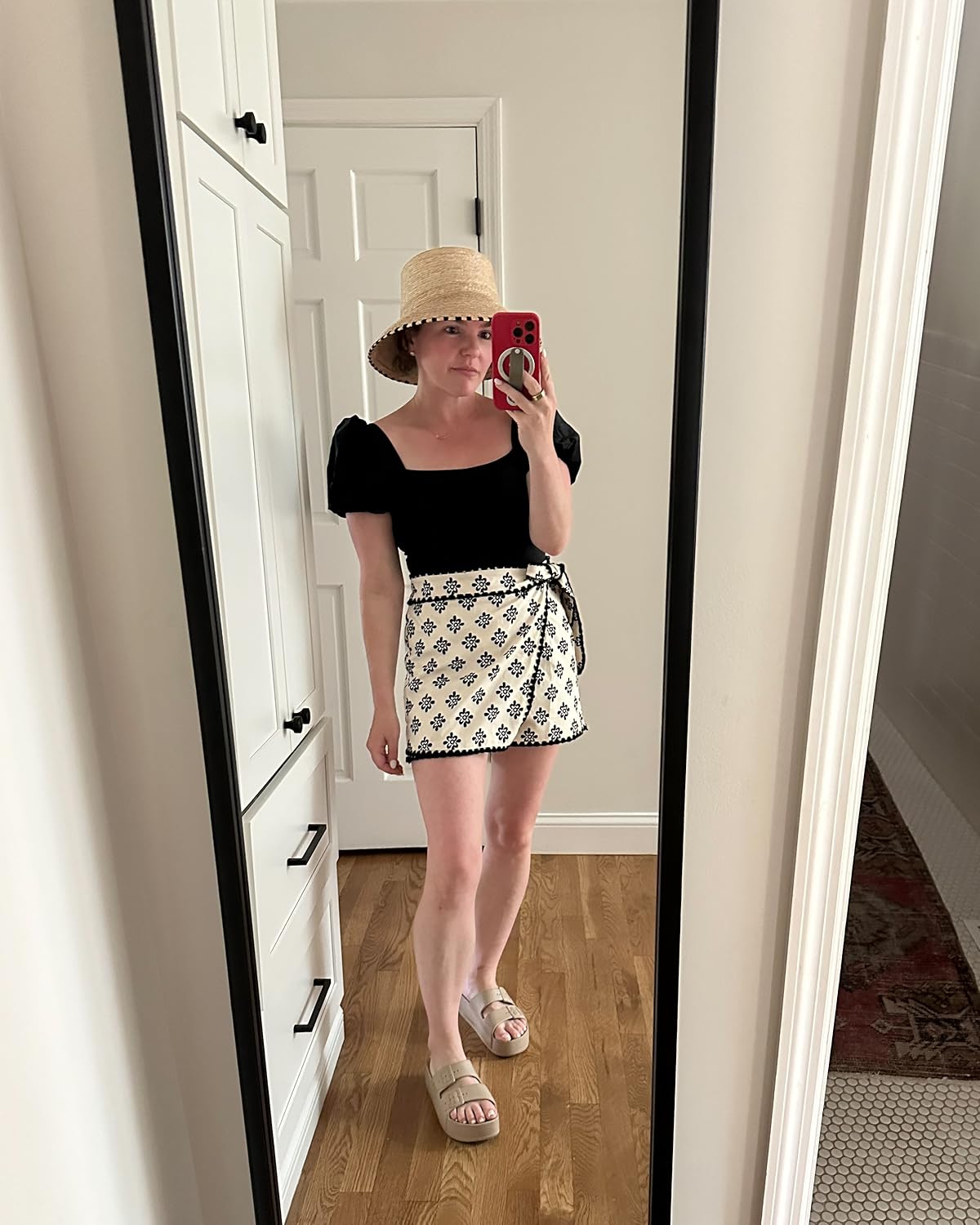 Puff Sleeve Top With Patterned Wrap Skirt — Trendy Mom Outfits