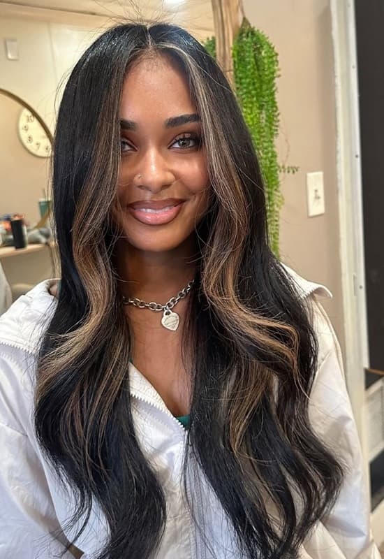 Mid-Back Dark Brown With Natural Root Blend Money Piece — Trendy Money Piece Hair