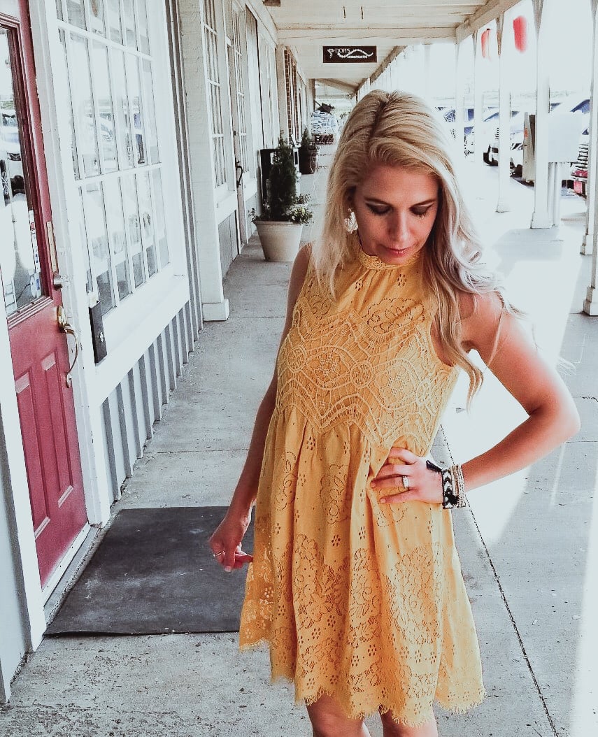 Yellow Lace A-Line Dress With Bracelets Yellow Lace A-Line Dress With Bracelets — Trendy Mustard Dress