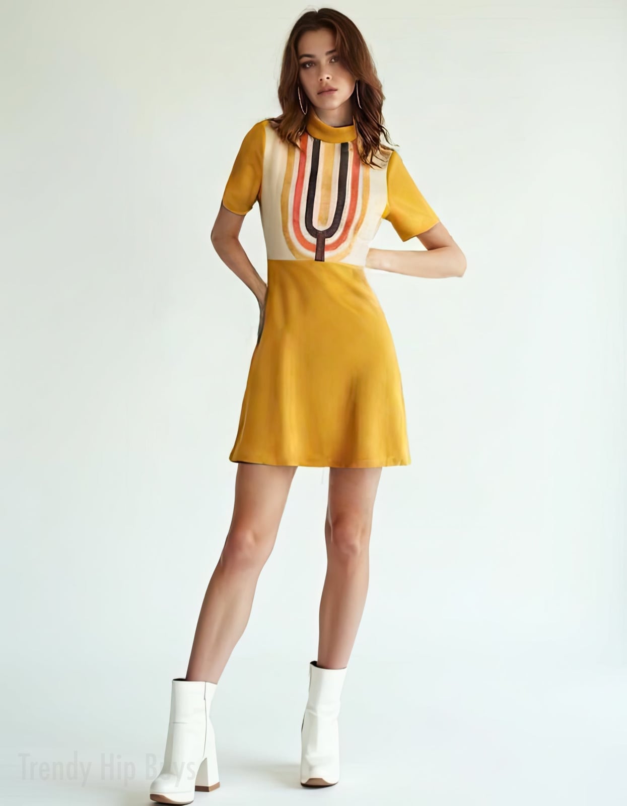 Geometric Print Mustard Mini Dress Geometric Print Mustard Mini Dress — Trendy Mustard Dress