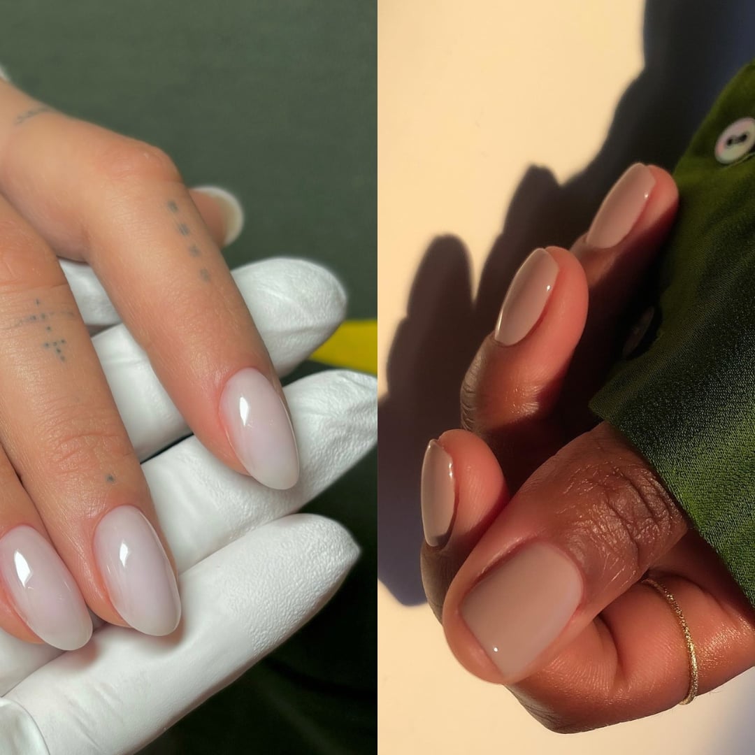 Short Almond Milky Light Grey Glossy Nails Short Almond Milky Light Grey Glossy Nails — Trendy Natural Nails
