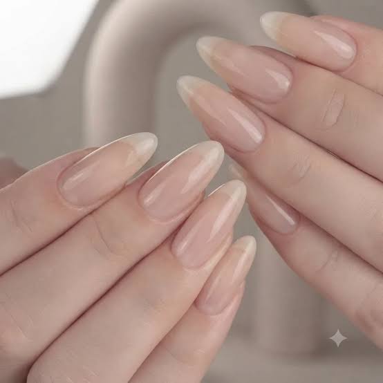 Short Almond Sheer Nude Glossy Nails Short Almond Sheer Nude Glossy Nails — Trendy Natural Nails