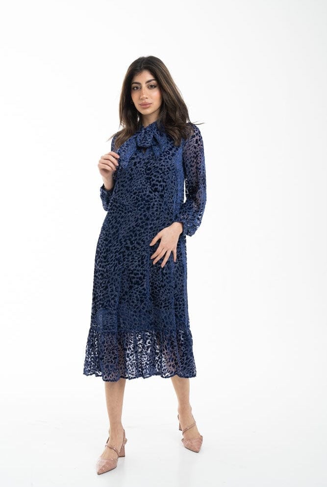 Royal Blue Velvet Dress With Pussy-Bow Neckline — Trendy Navy Blue Outfits