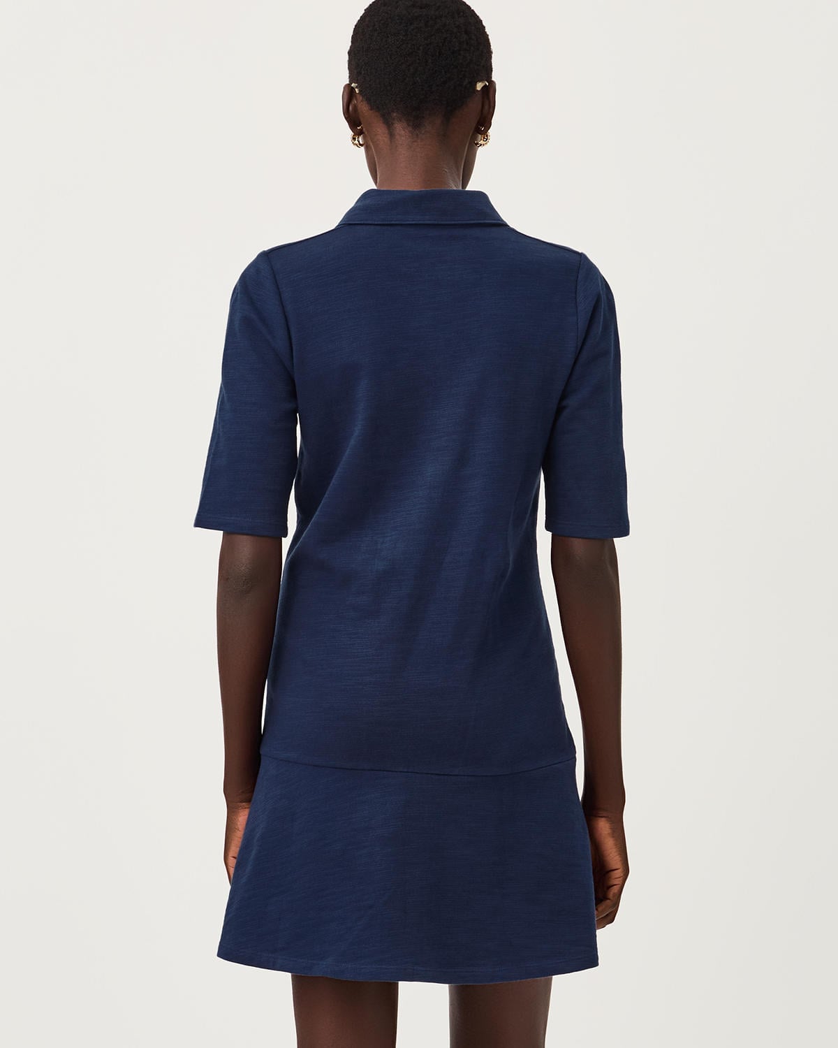 Navy Polo Collar Top With Flared Skirt — Trendy Navy Blue Outfits