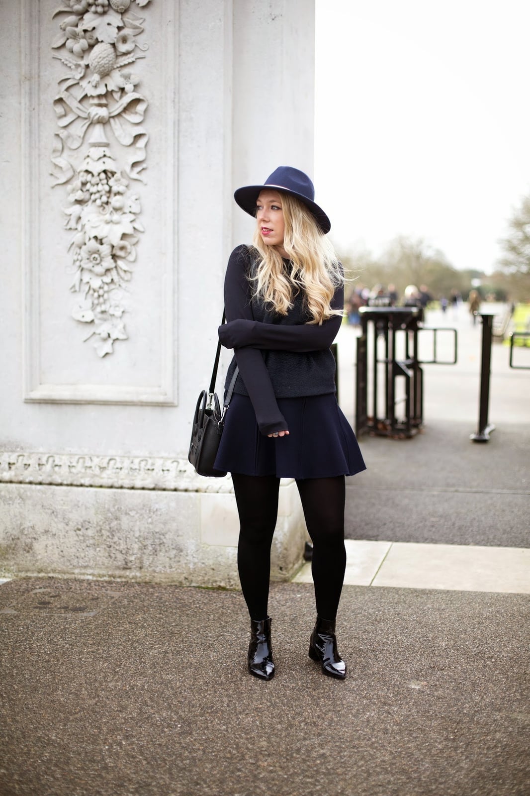 Navy Knit Sweater With Flared Mini Skirt — Trendy Navy Blue Outfits