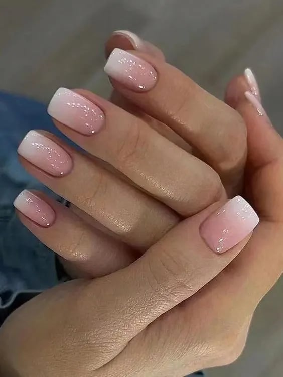 Short Square Sheer Pink with White French Tips Short Square Sheer Pink with White French Tips — Trendy Office Nails
