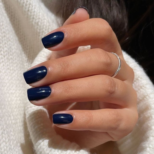 Short Square Deep Navy Blue Glossy Nails Short Square Deep Navy Blue Glossy Nails — Trendy Office Nails