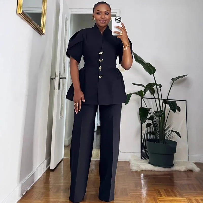 Monochromatic Black Peplum Jacket and Trousers for Office — Trendy Office Outfits