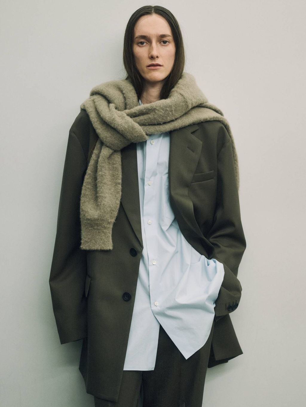 Olive Blazer and Scarf Offer Relaxed Office Style — Trendy Office Outfits