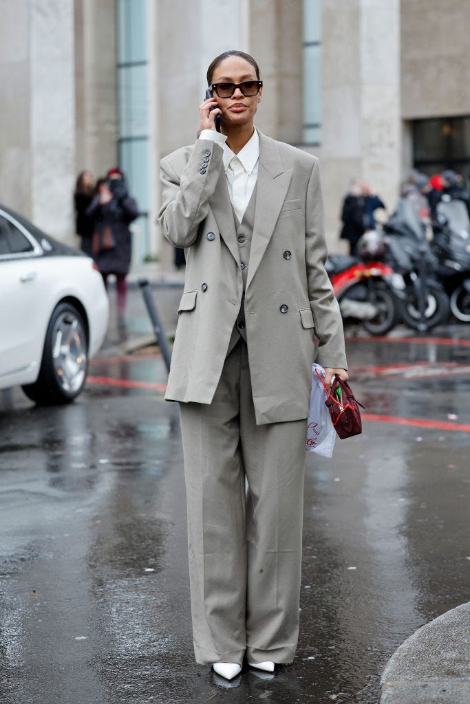 Oversized Pale Blue Shirt with Black Trousers — Trendy Office Siren Outfits