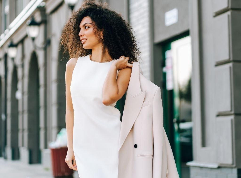 Cream Sleeveless Dress with Matching Blazer — Trendy Office Siren Outfits
