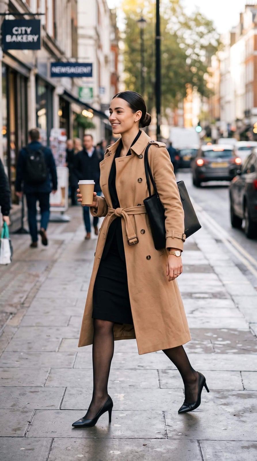 Black Dress with Camel Trench Coat — Trendy Office Siren Outfits