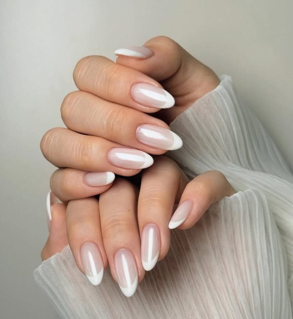 Medium Almond Milky Pink French Tips Medium Almond Milky Pink French Tips — Trendy Old Money Nails