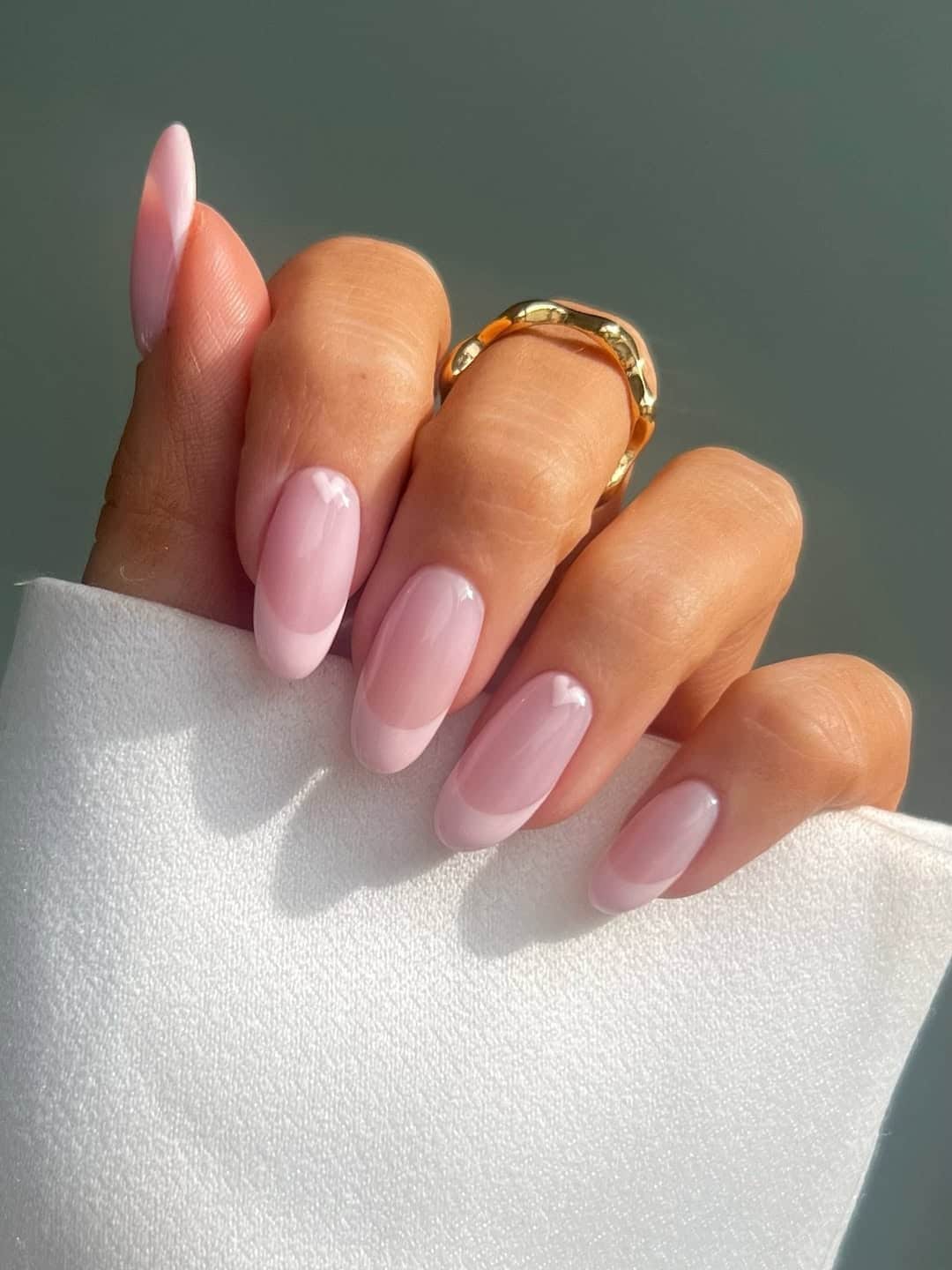 Medium Almond French Manicure Glossy Medium Almond French Manicure Glossy — Trendy Old Money Nails