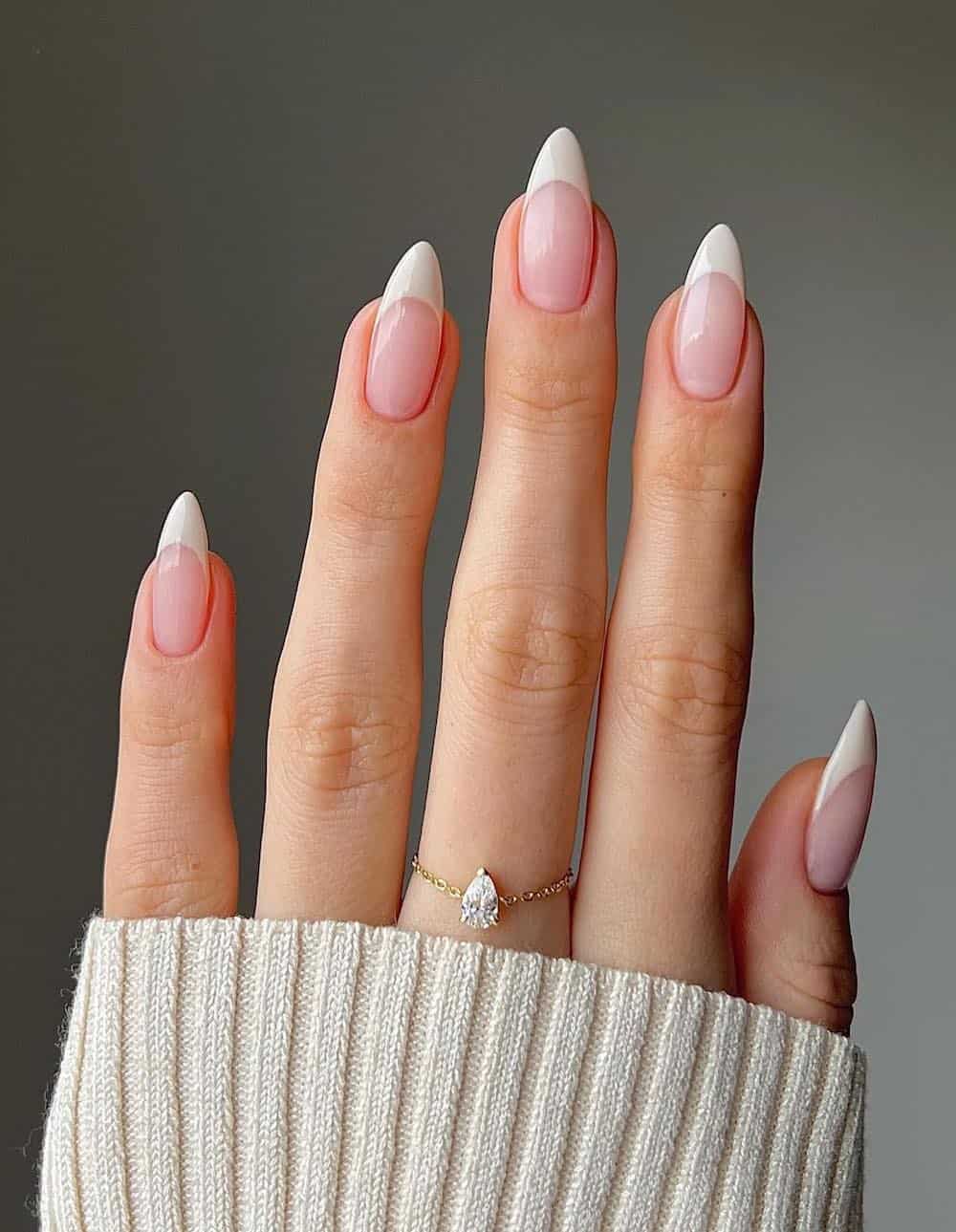 Medium Almond Sheer Pink White French Medium Almond Sheer Pink White French — Trendy Old Money Nails