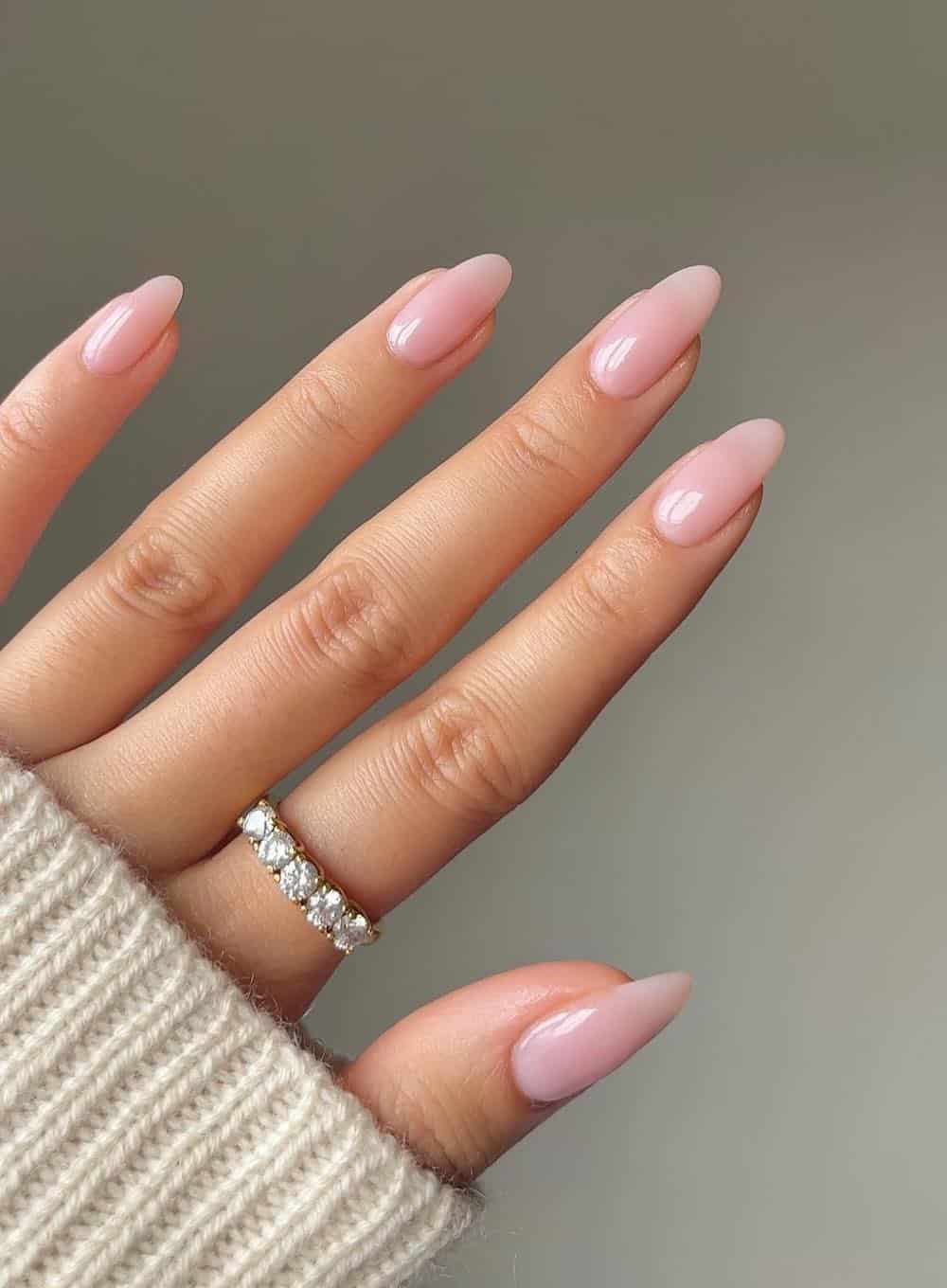Medium Almond Sheer Milky Pink Glossy Medium Almond Sheer Milky Pink Glossy — Trendy Old Money Nails