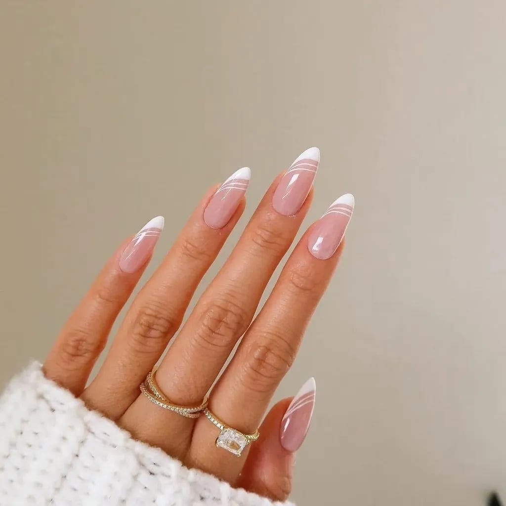 Long Almond Double White Line French Long Almond Double White Line French — Trendy Old Money Nails