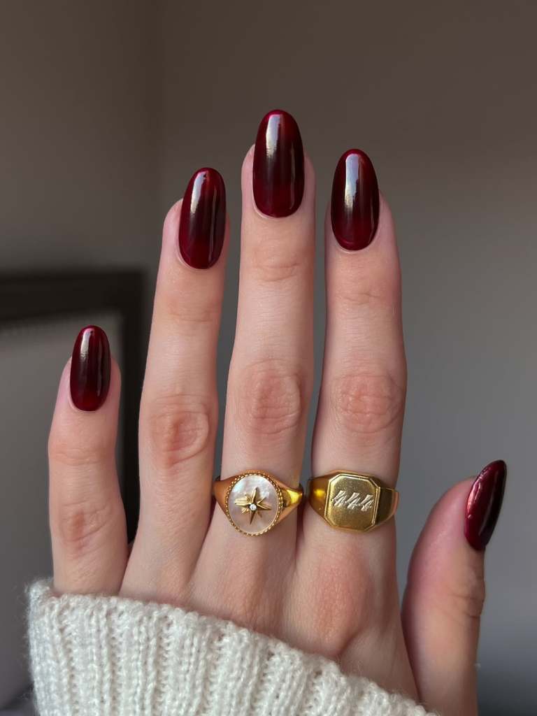 Medium Almond Deep Oxblood Glossy Medium Almond Deep Oxblood Glossy — Trendy Old Money Nails