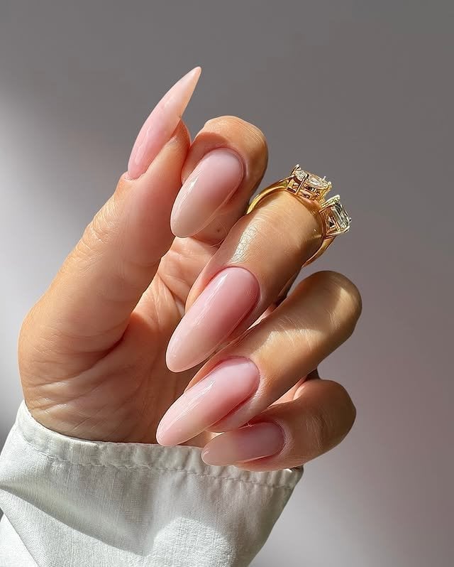 Short Almond Sheer Pink Glossy Nails Short Almond Sheer Pink Glossy Nails — Trendy Old Money Nails