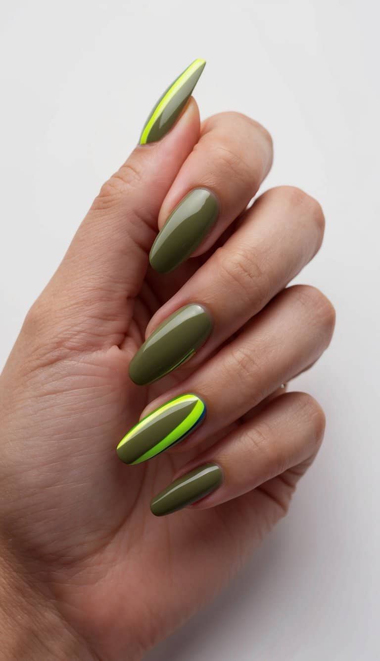 Collage of Matte and Floral Olive Green Nail Designs — Trendy Olive Green Nails