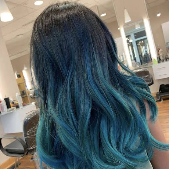 Chin Length Bob With Vibrant Blue Ombre Chin Length Bob With Vibrant Blue Ombre — Trendy Ombre Hair Color