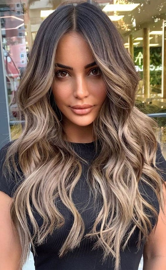 Mid-Back Layers Dark Brown To Vibrant Blonde Ombre, Subtle Twist Mid-Back Layers Dark Brown To Vibrant Blonde Ombre, Subtle Twist — Trendy Ombre Hair Color