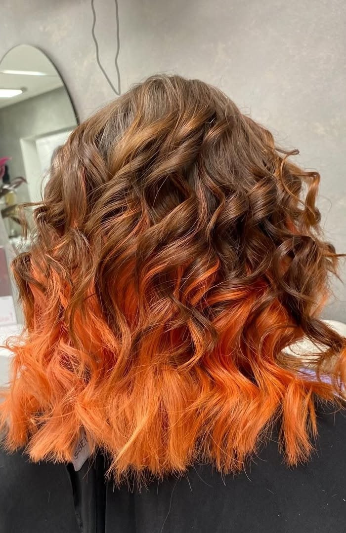 Collarbone Curls Dark Brown To Burnt Copper Ombre Collarbone Curls Dark Brown To Burnt Copper Ombre — Trendy Ombre Hair Color