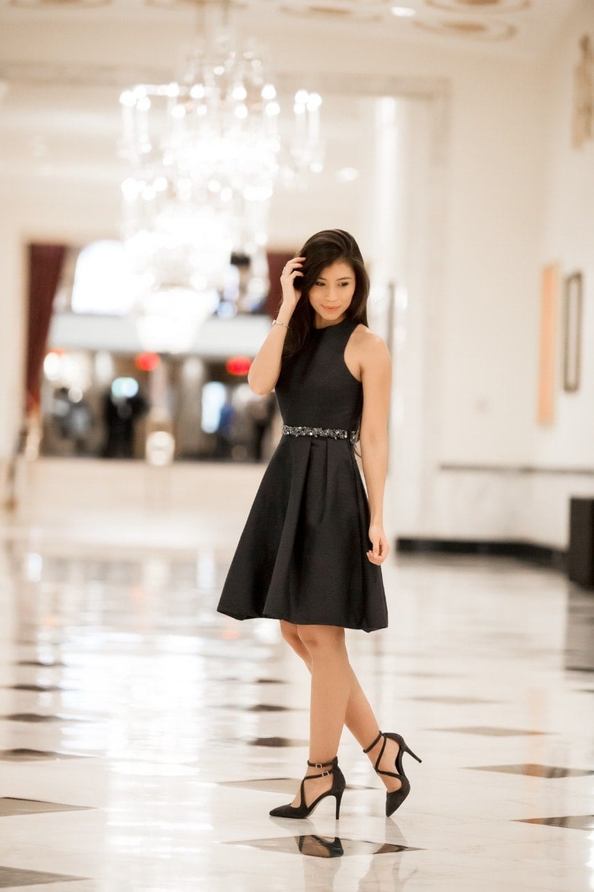 Black Fit and Flare Dress with Embellished Belt Black Fit and Flare Dress with Embellished Belt — Trendy Opera Outfits