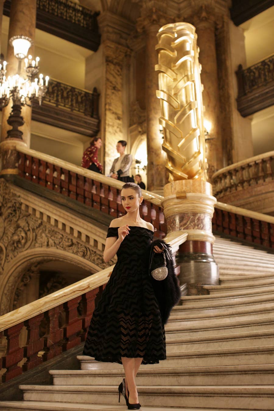 Textured Off-The-Shoulder Dress with Fur Wrap Textured Off-The-Shoulder Dress with Fur Wrap — Trendy Opera Outfits