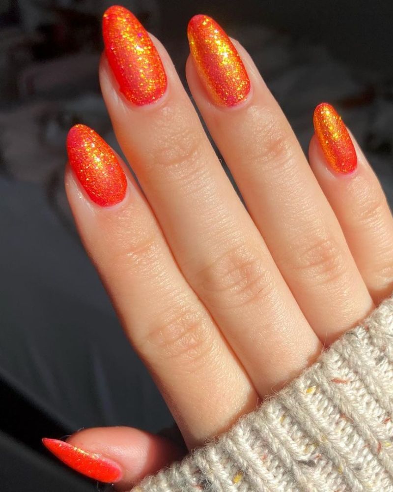 Long Almond Intense Orange Yellow Glitter Long Almond Intense Orange Yellow Glitter — Trendy Orange Nails