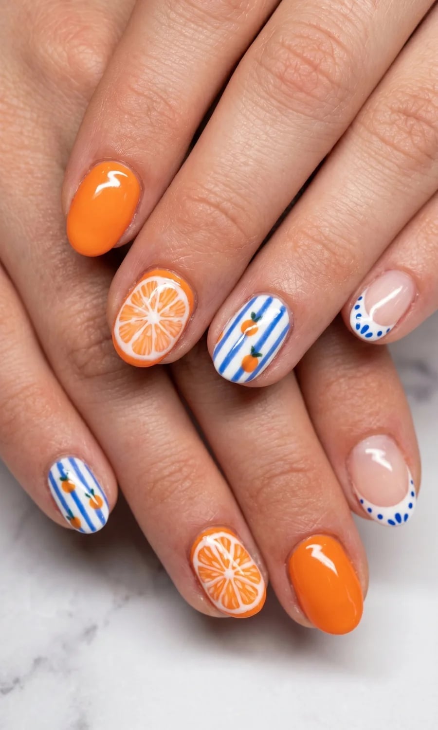 Oval Orange Slice And Carrot Art Nails Oval Orange Slice And Carrot Art Nails — Trendy Orange Nails