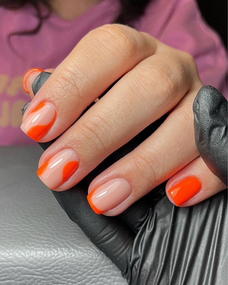 Short Square Abstract Orange Swirls Short Square Abstract Orange Swirls — Trendy Orange Nails