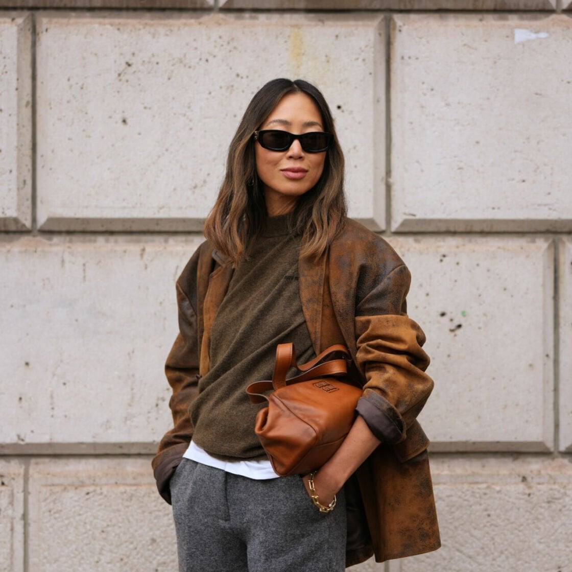Textured Oversized Jacket with Mock Neck and Relaxed Trousers Textured Oversized Jacket with Mock Neck and Relaxed Trousers — Trendy Outfit Ideas