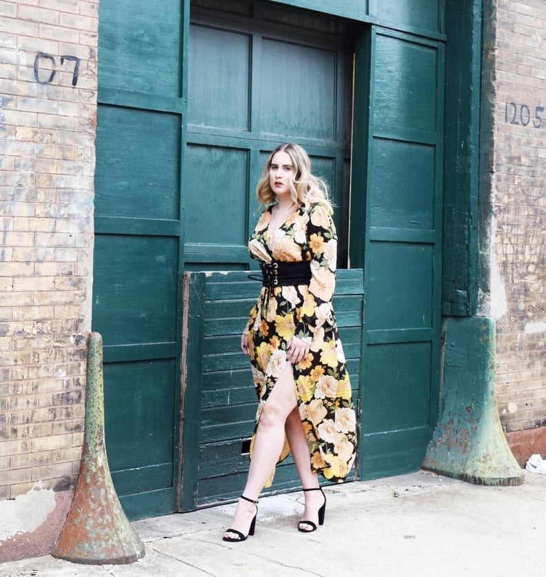 Floral Wrap Dress with Corset Belt and Block Heel Sandals Floral Wrap Dress with Corset Belt and Block Heel Sandals — Trendy Outfit Ideas