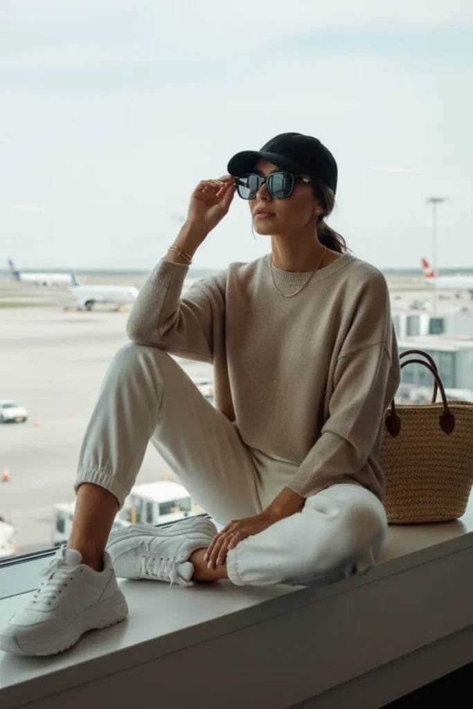 Beige Crewneck Sweater with Joggers and Chunky Sneakers Beige Crewneck Sweater with Joggers and Chunky Sneakers — Trendy Outfit Ideas
