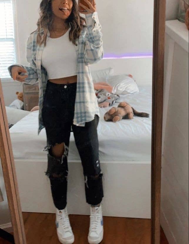 Plaid Shirt Over White Crop Top Plaid Shirt Over White Crop Top — Trendy Outfits for Teens