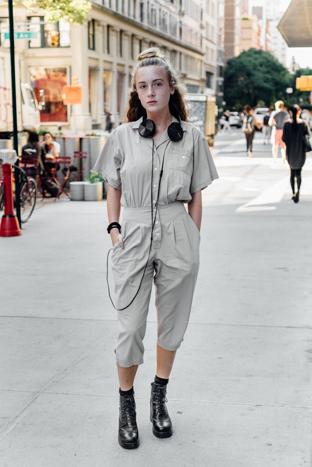 Beige Cropped Jumpsuit With Combat Boots Beige Cropped Jumpsuit With Combat Boots — Trendy Outfits for Teens