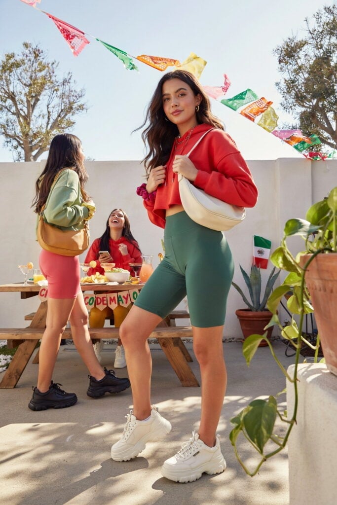 Red Cropped Hoodie With Green Biker Shorts Red Cropped Hoodie With Green Biker Shorts — Trendy Outfits for Teens